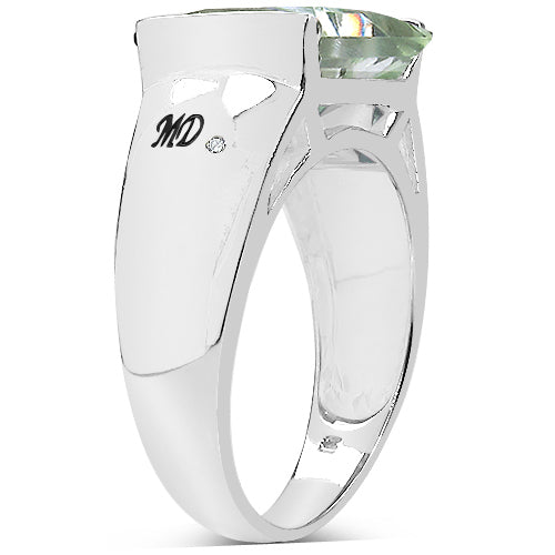 5.71 Carat Genuine Green Amethyst &amp; White Diamond .925 Sterling Silver Ring