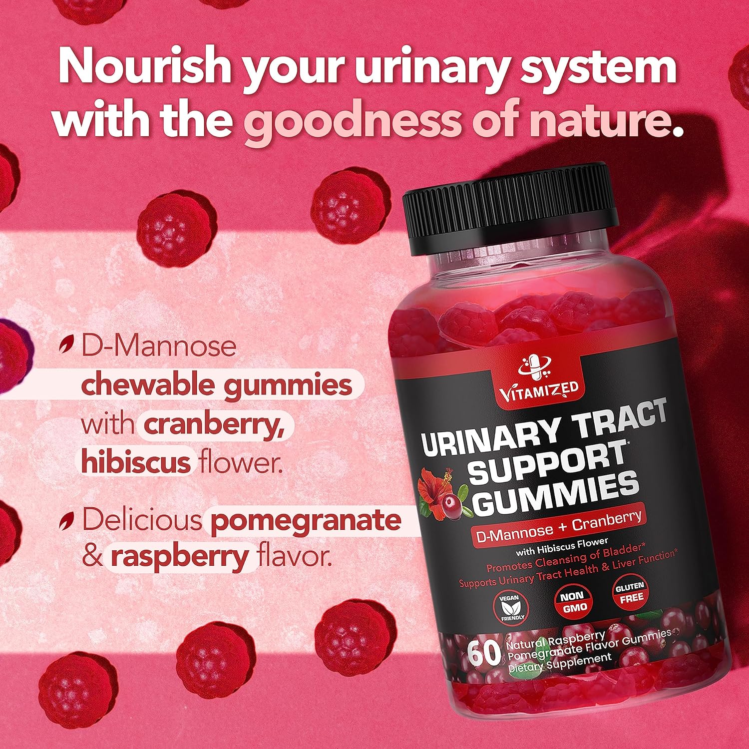 Powerful Cranberry Gummies with D-Mannose - Urinary Tract Health - Fast-Acting Bladder Support Supplement - 60 Count by The VITAMIZED Shop
