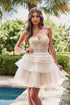 Juliet JT918A Dress Strapless Cocktail Leaf Lace Corset Bodice Ruffle Skirt by DiscountDressShop