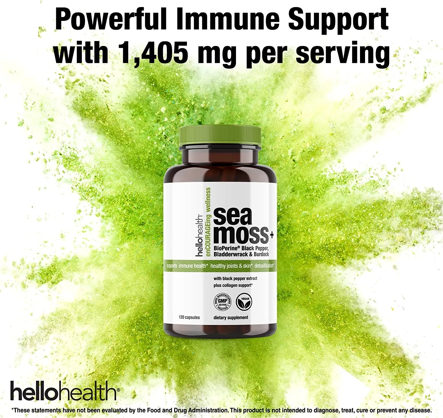 Organic Irish Sea Moss, Organic Bladderwrack, Organic Burdock &amp; Bioperine capsules by hellohealth