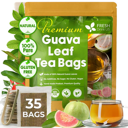 Natural Guava Leaves, Whole Dried Leaves, Cut-and-Sifted Guava leaves, 100% Pure from Guava Leaves, Natural Guava Loose Leaf Herbal Tea, No Additives, No Caffeine, Vegan by FreshDrinkUS - Natural and Premium Herbal Tea