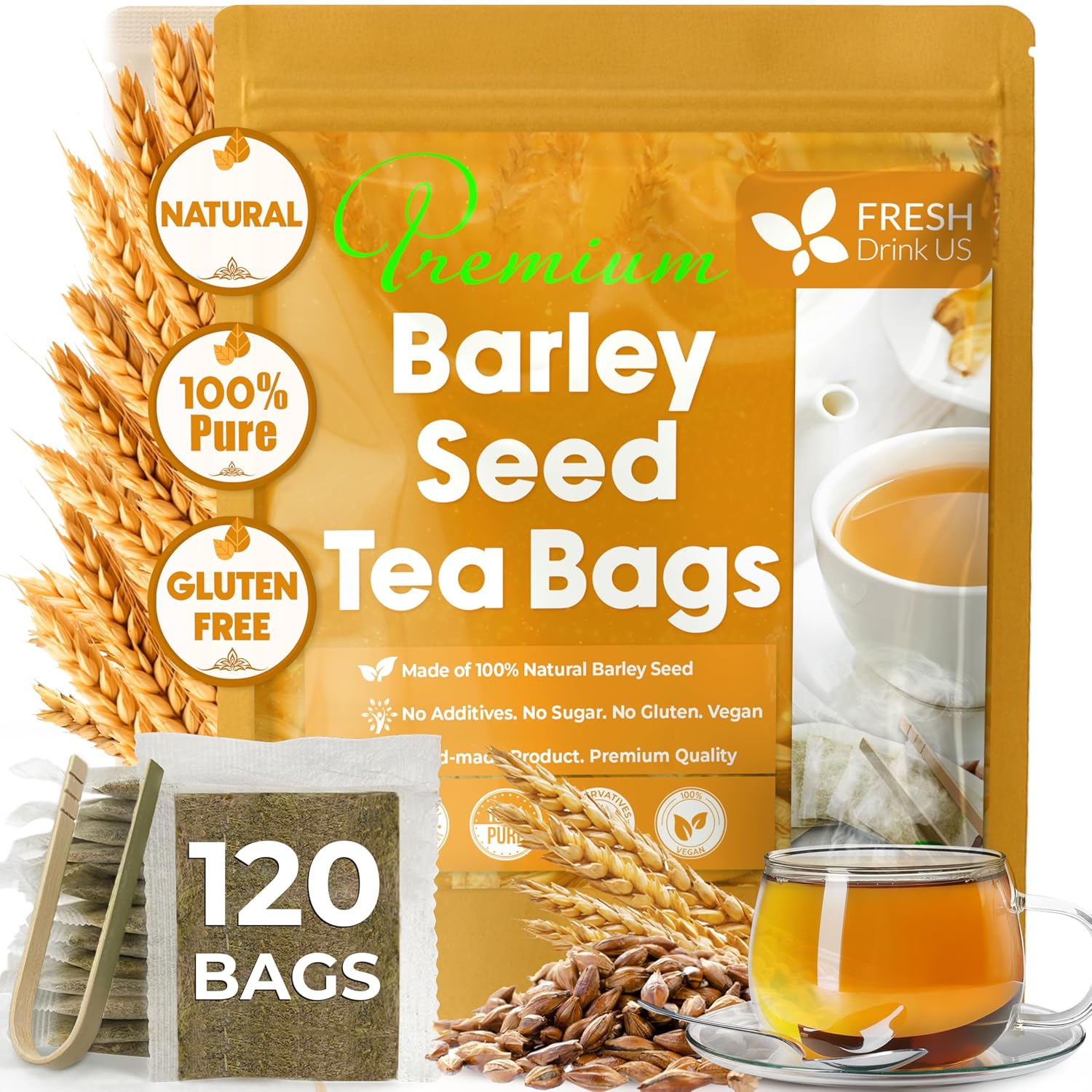 Premium Barley Tea Bags, 100% Natural &amp; Pure from Barley. Loose Barey Herbal Tea. No Sugar, No Caffeine, No Gluten, Vegan. by FreshDrinkUS - Natural and Premium Herbal Tea