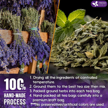 Premium Lavender Mint Tea Bags. 100% Natural, Blend of Lavender, Peppermint, Sage and Licorice. by FreshDrinkUS - Natural and Premium Herbal Tea