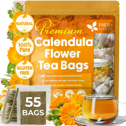 Calendula Tea Bags, 100% Natural and Pure Calendula Flowers, Eco-conscious Tea Bags. Calendula Flower Herbal Tea. No Sugar, No Caffeine, No Gluten, Vegan. by FreshDrinkUS - Natural and Premium Herbal Tea