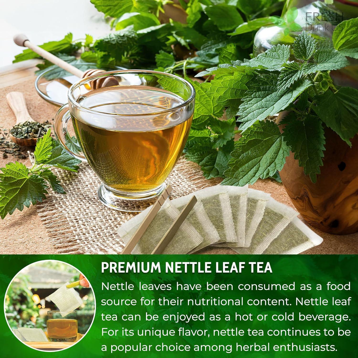 Premium Nettle Leaf Tea Bags, 100% Natural &amp; Pure, Stinging Nettle Leaf Tea, Nettle Leaf Tea, Burn Nettle, Stinging Nettle, Nettle Tea, Stinger Tea, No Sugar/Caffeine &amp; Gluten, Vegan by FreshDrinkUS - Natural and Premium Herbal Tea