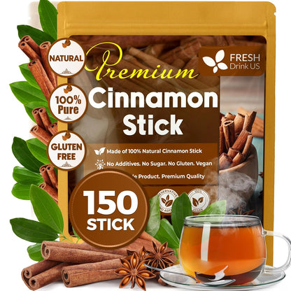 Cinnamon Sticks, Whole Sticks, 100% Natural &amp; Pure Cinnamon Inner Bark, Raw Cinnamon Spice Flavor &amp; Strong Aroma, Cinnamon Spice Herbal Tea, Perfect for Warm Beverages, No Additives, Vegan by FreshDrinkUS - Natural and Premium Herbal Tea