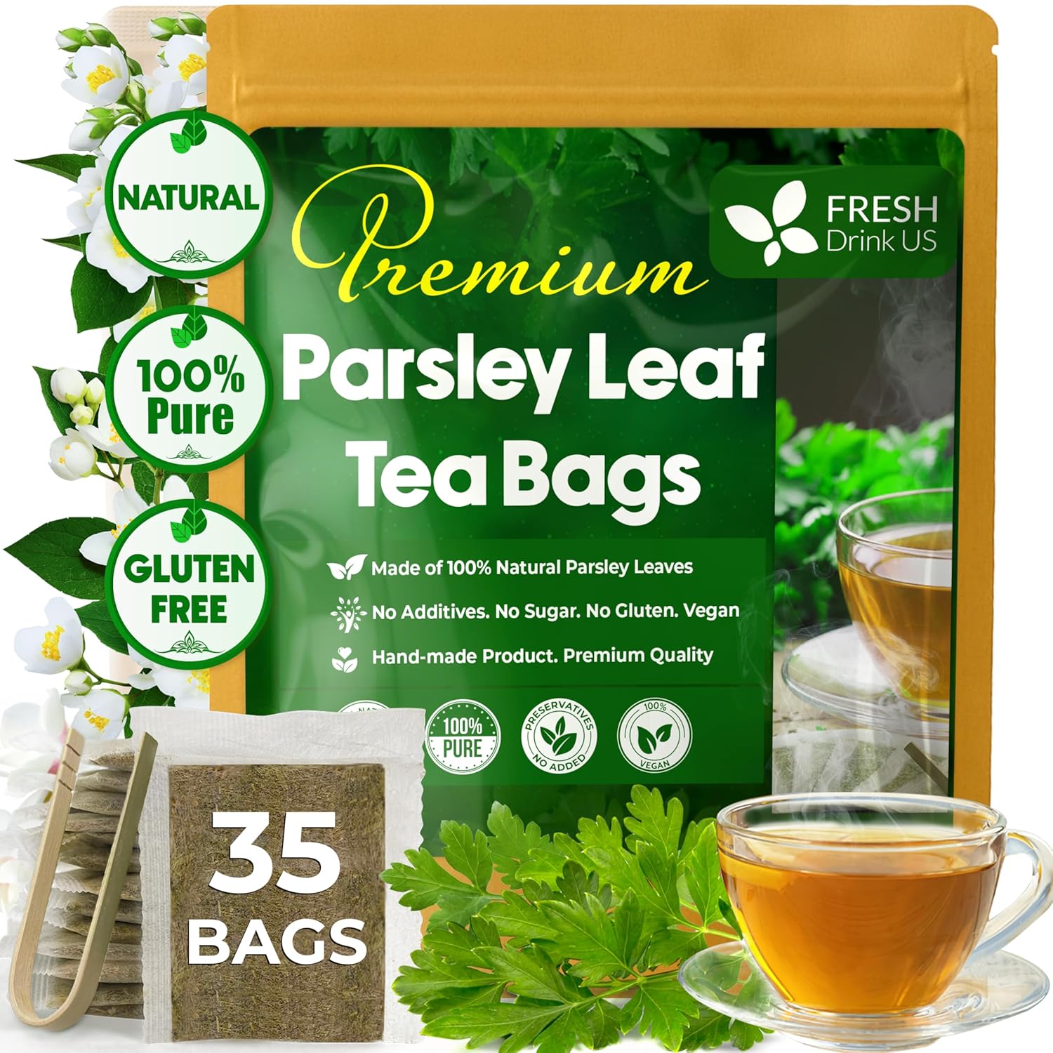 Premium Parsley Leaf Tea Bags, 100% Natural &amp; Pure from Parsley Leaves. by FreshDrinkUS - Natural and Premium Herbal Tea