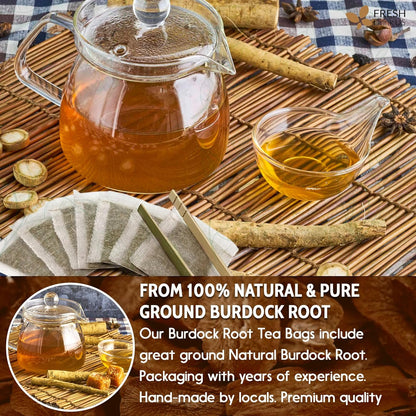 Burdock Root Tea Bags, 100% Natural &amp; Pure from Burdock Root. Burdock Root Herbal Tea. Burdock Root Tea. No Sugar, No Caffeine, No Gluten, Vegan. by FreshDrinkUS - Natural and Premium Herbal Tea
