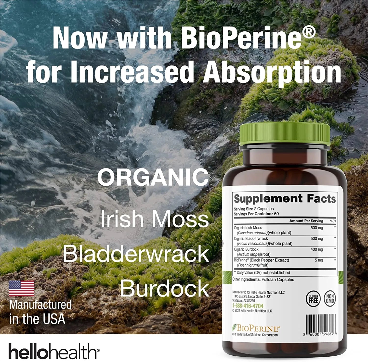 Organic Irish Sea Moss, Organic Bladderwrack, Organic Burdock &amp; Bioperine capsules by hellohealth