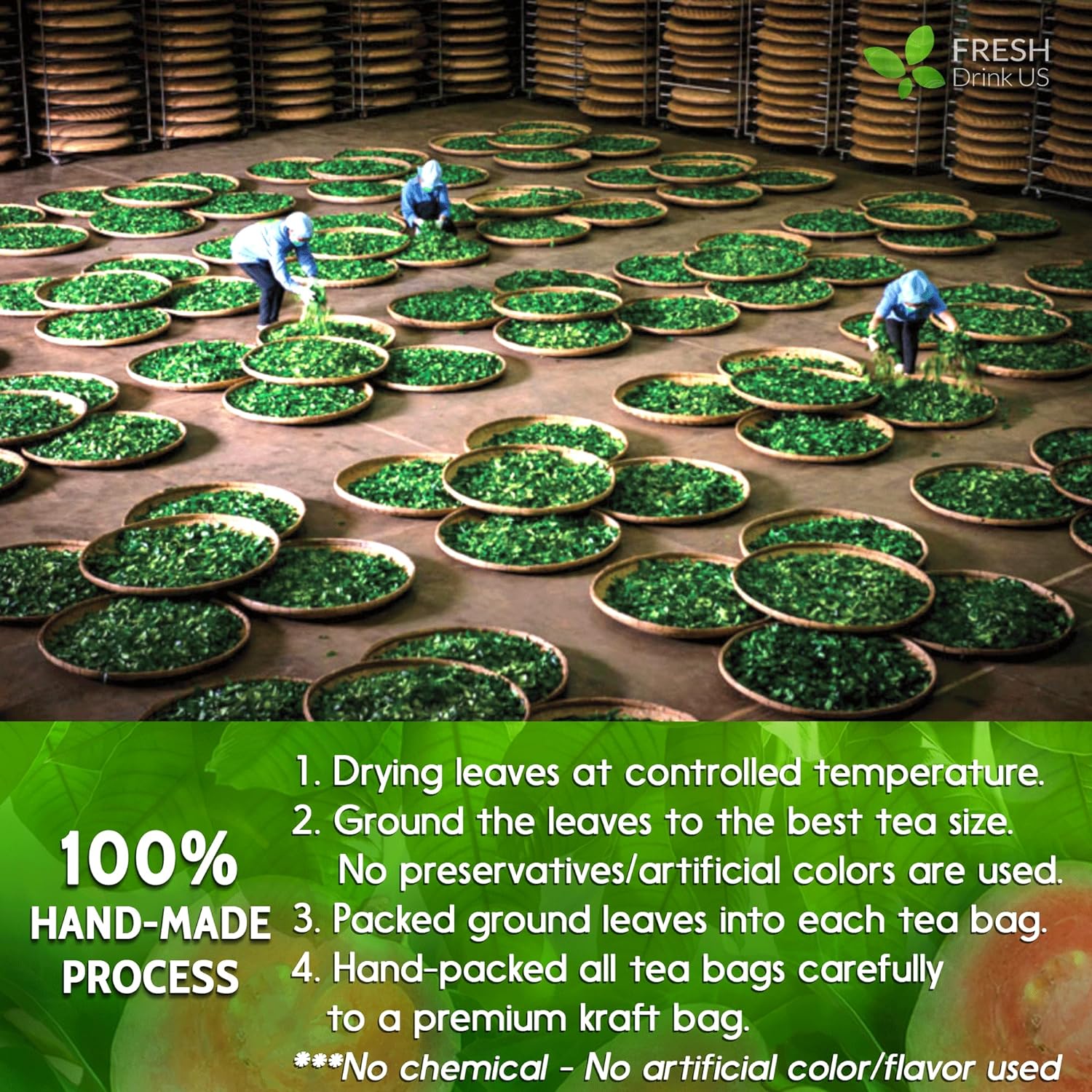 Natural Guava Leaves, Whole Dried Leaves, Cut-and-Sifted Guava leaves, 100% Pure from Guava Leaves, Natural Guava Loose Leaf Herbal Tea, No Additives, No Caffeine, Vegan by FreshDrinkUS - Natural and Premium Herbal Tea