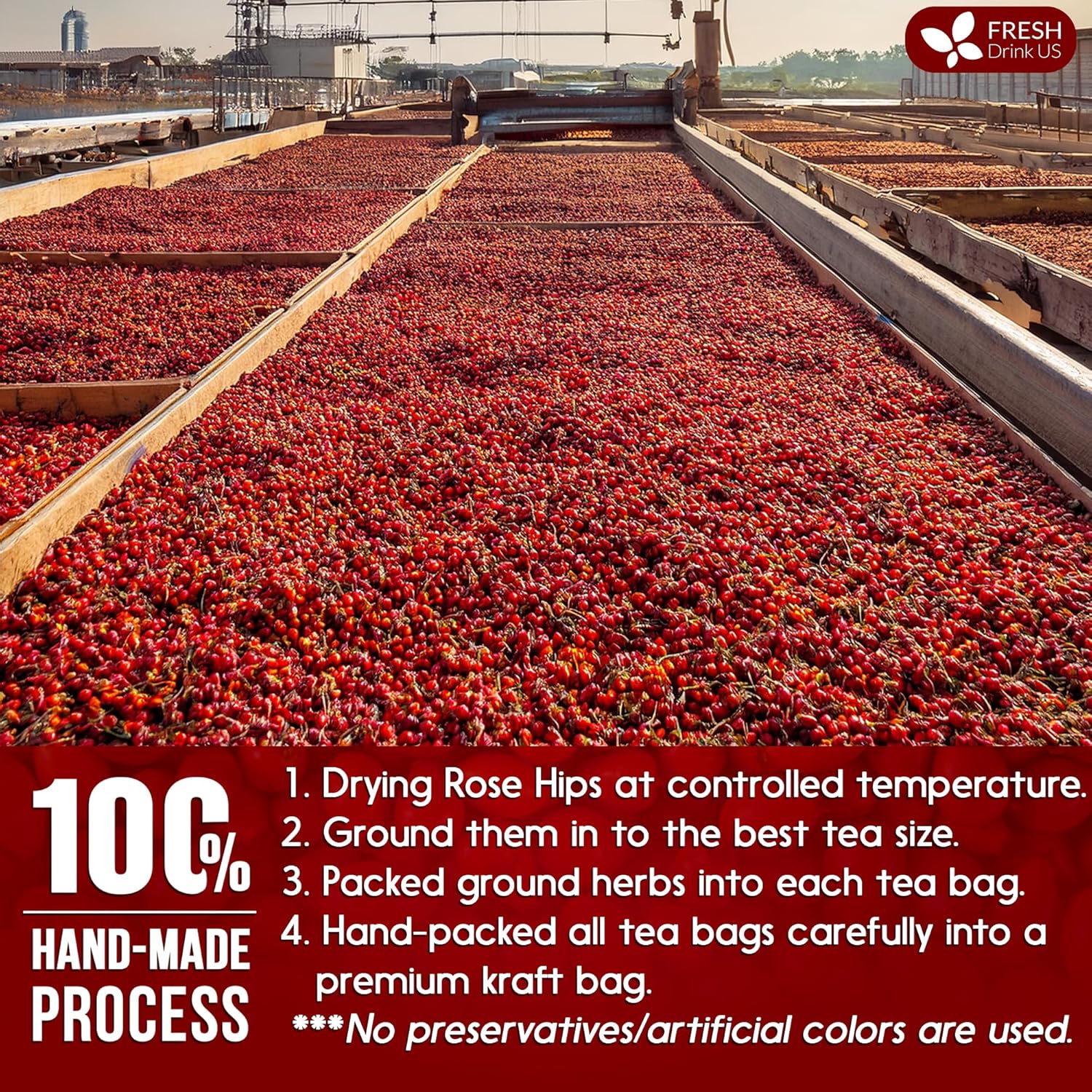 Premium Rosehip Tea Bags, 100% Natural &amp; Pure from Rose Hip Fruits. by FreshDrinkUS - Natural and Premium Herbal Tea