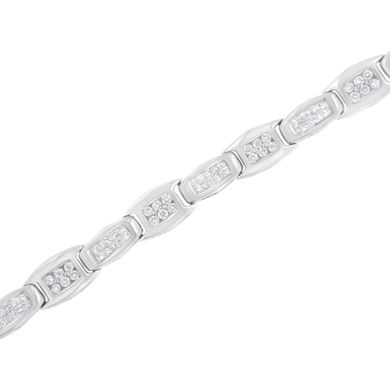 14K White Gold 2-1/2 Cttw Round-Brilliant &amp; Baguette Cut Diamond 7" Alternating Flared Links Tennis Bracelet (H-I Color, SI1-SI2 Clarity)