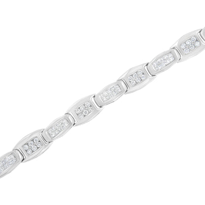 14K White Gold 2-1/2 Cttw Round-Brilliant &amp; Baguette Cut Diamond 7" Alternating Flared Links Tennis Bracelet (H-I Color, SI1-SI2 Clarity)
