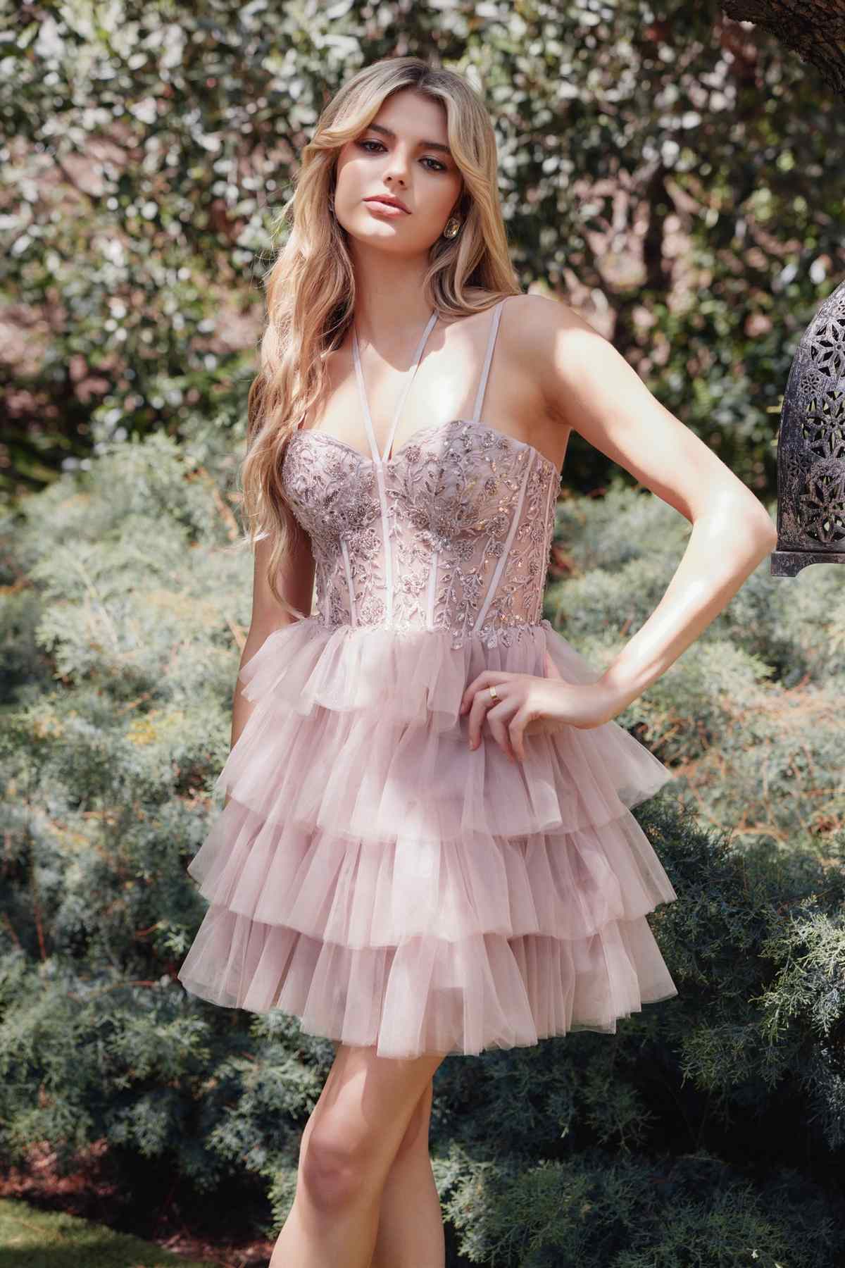 Juliet JT923S Dress Leaf Lace Corset with Ruffle Tulle Skirt by DiscountDressShop