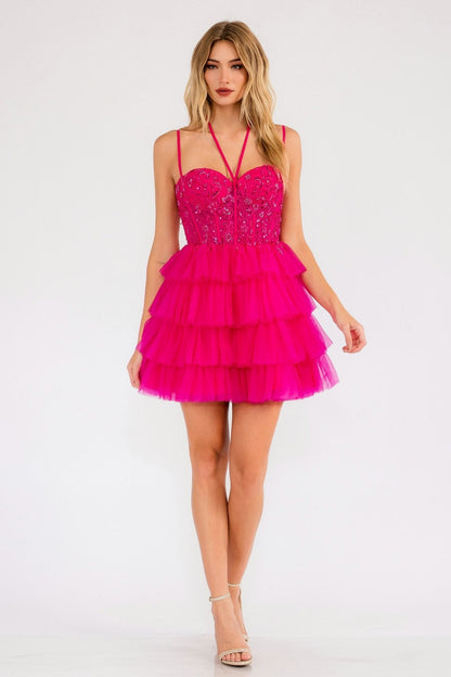 Juliet JT923S Dress Leaf Lace Corset with Ruffle Tulle Skirt by DiscountDressShop