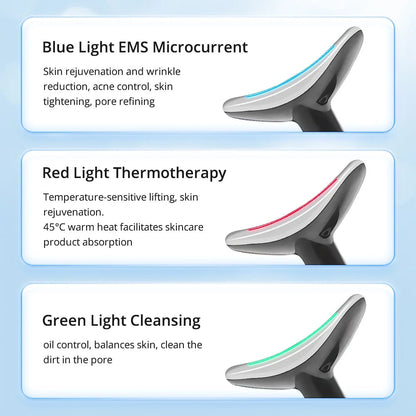 7 Color LED Neck Tightening Facial Device,Red Light Therapy for Face by Korean Skin Care