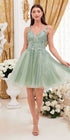 Ladivine 9245 Short A-Line Homecoming Dress with Floral Details by DiscountDressShop