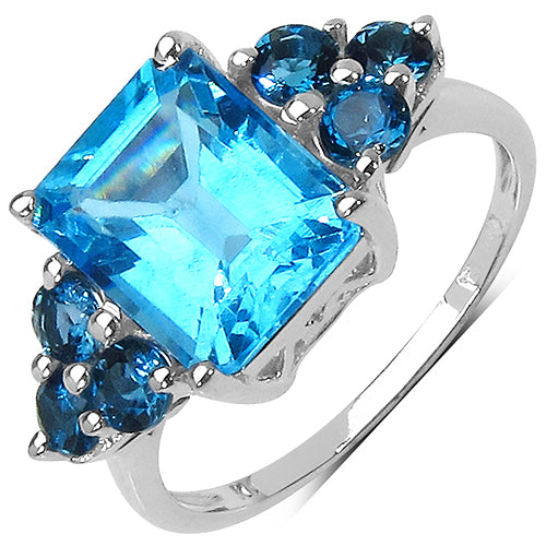 4.72 Carat Genuine Swiss Blue Topaz &amp; London Blue Topaz .925 Sterling Silver Ring