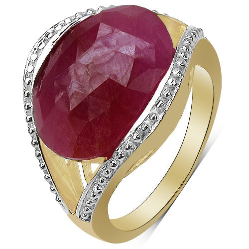 14K Yellow Gold Plated 9.29 Carat Genuine Pink Sapphire &amp; White Diamond .925 Sterling Silver Ring