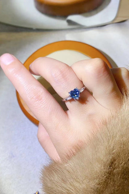 1 Carat Blue Sparkala™ Heart-Shaped Platinum-Plated Ring in Blue by Sparkala