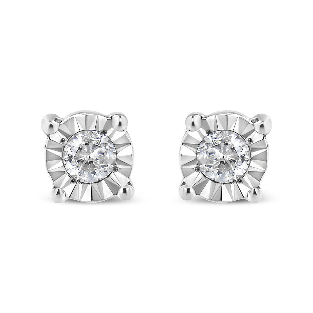 10K Yellow Gold Plated .925 Sterling Silver 1/10 Cttw Round Brilliant-Cut Diamond Miracle-Set Stud Earrings (J-K Color, I3 Clarity)