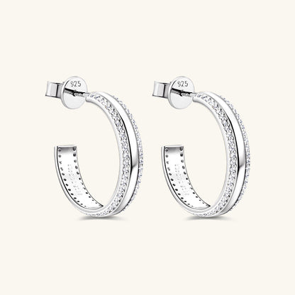 Pure Sterling Silver Inlaid Sparkala™ C-Hoop Earrings by Sparkala
