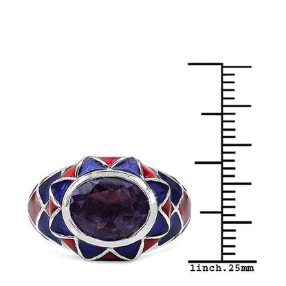 2.16 Carat Genuine Amethyst &amp; White Diamond .925 Sterling Silver Ring