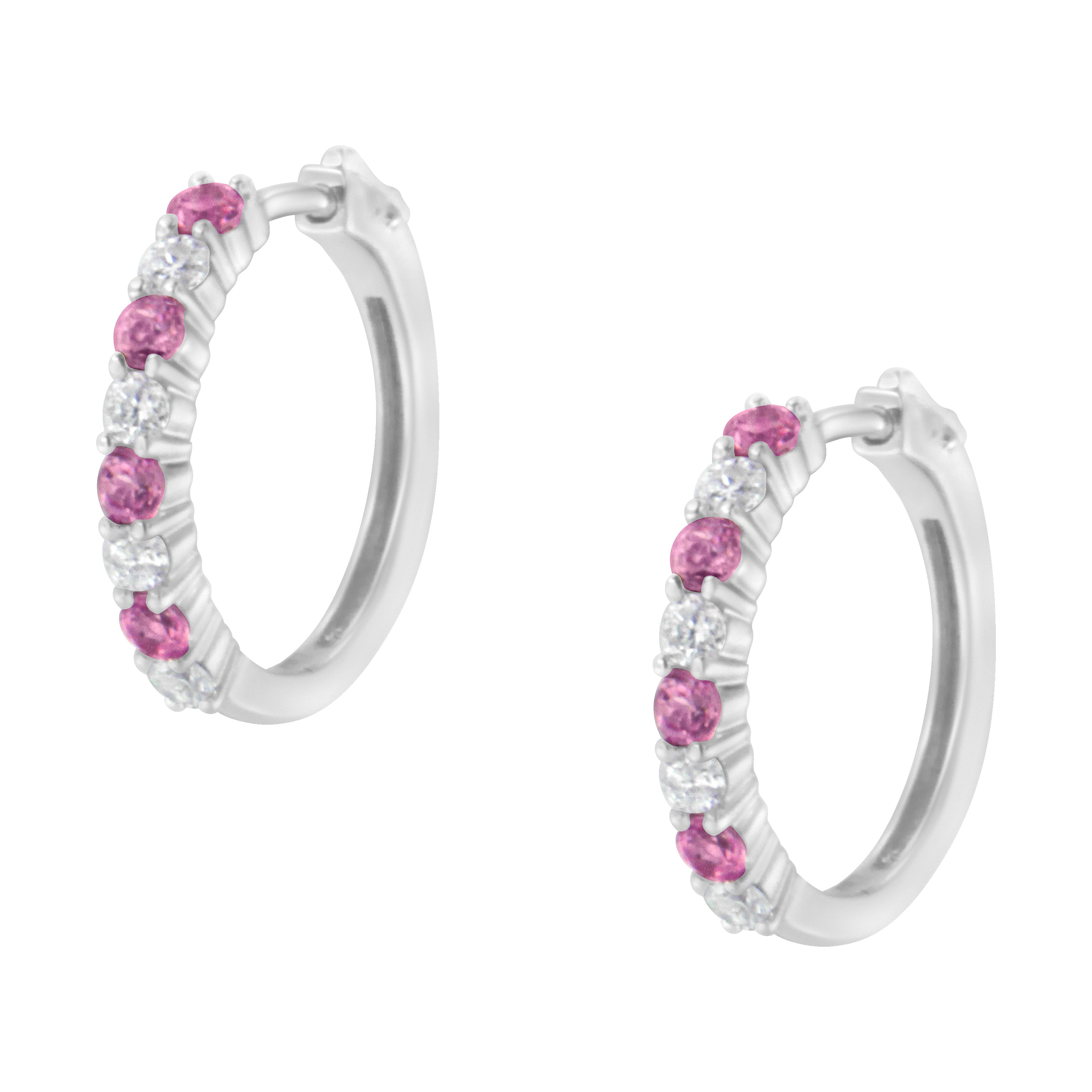 10K White Gold, Â½ Cttw Diamond, &amp; Â½ Cttw Lab-Grown Blue Sapphire Leverback Hoop Earrings (H-I Color, I1-I2 Clarity)