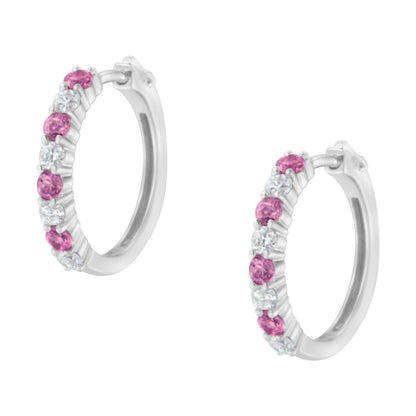 10K White Gold, Â½ Cttw Diamond, &amp; Â½ Cttw Lab-Grown Blue Sapphire Leverback Hoop Earrings (H-I Color, I1-I2 Clarity)