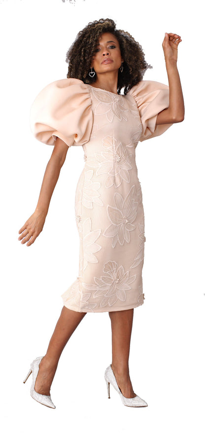 Floral Jacquard Puff Sleeve Midi Dress - 9705 by Tally Taylor