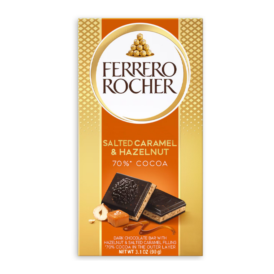 Ferrero Rocher 70% Cocoa Dark Hazelnut &amp; Salted Caramel Chocolate Bar (3.1oz) by Farmacias Savia