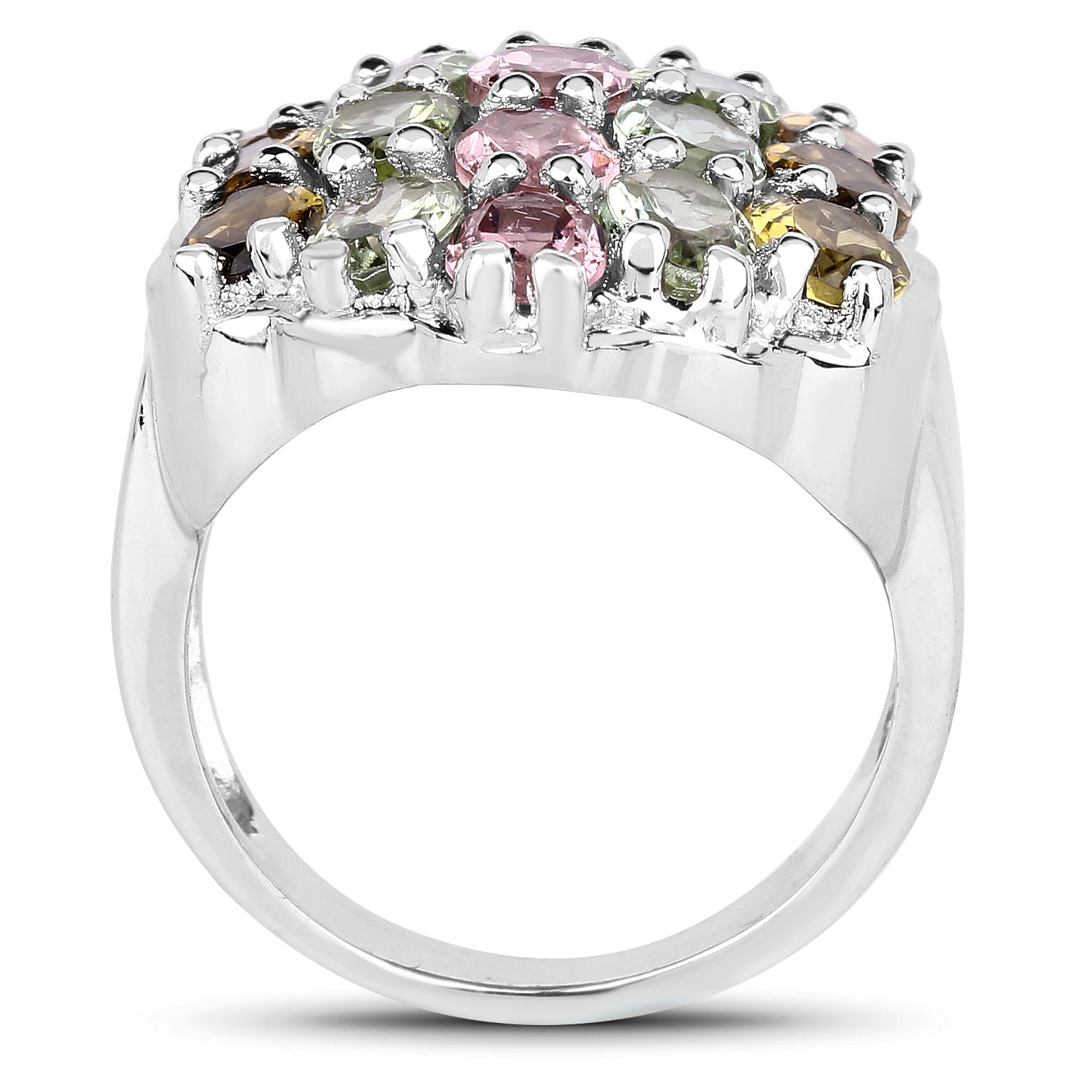 6.74 Carat Genuine Brown Tourmaline, Pink Tourmaline &amp; Green Tourmaline .925 Sterling Silver Ring