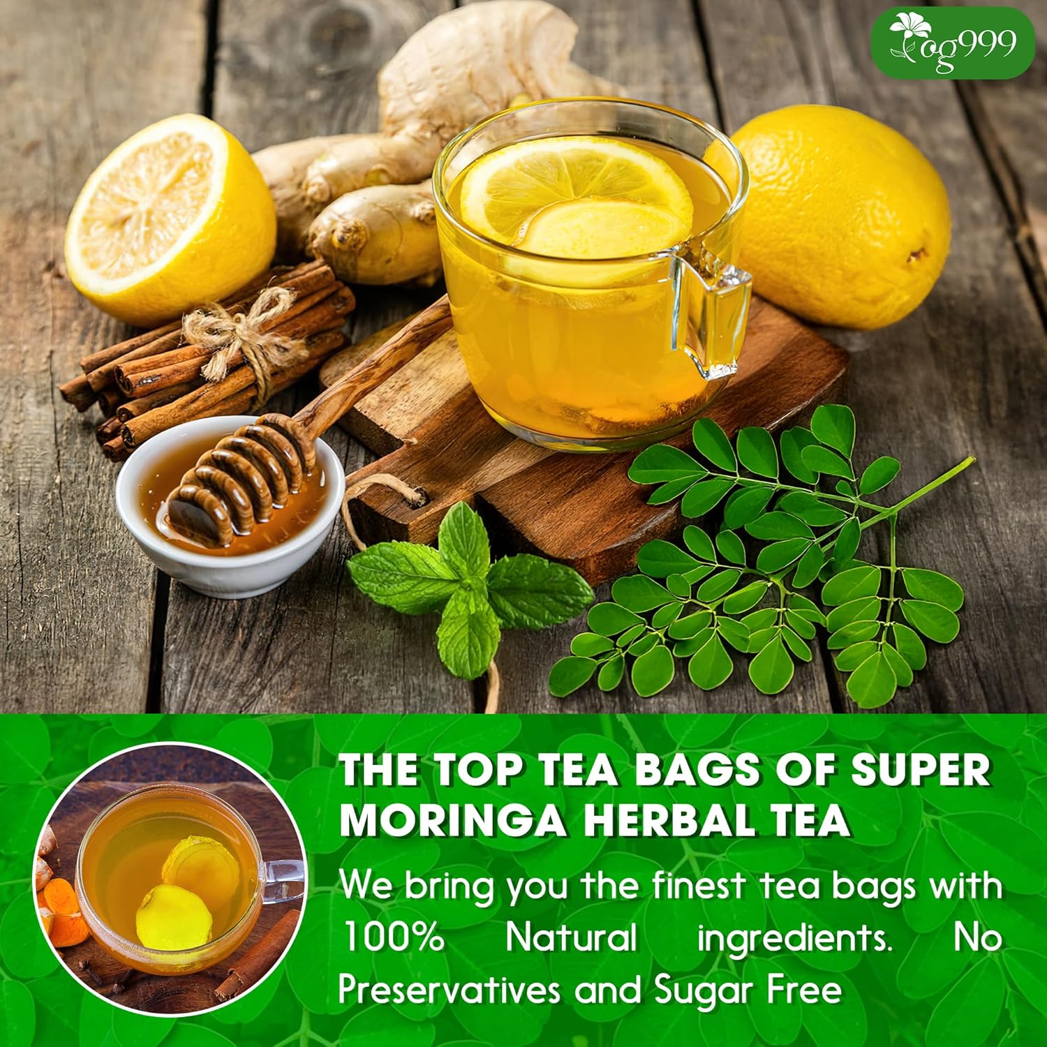 Super Moringa Herbal Tea, Improve Digestion, Support Brain, Weight, Skin and Sleep, Eco-Conscious Tea Bags by FreshDrinkUS - Natural and Premium Herbal Tea