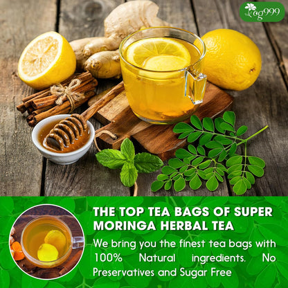 Super Moringa Herbal Tea, Improve Digestion, Support Brain, Weight, Skin and Sleep, Eco-Conscious Tea Bags by FreshDrinkUS - Natural and Premium Herbal Tea