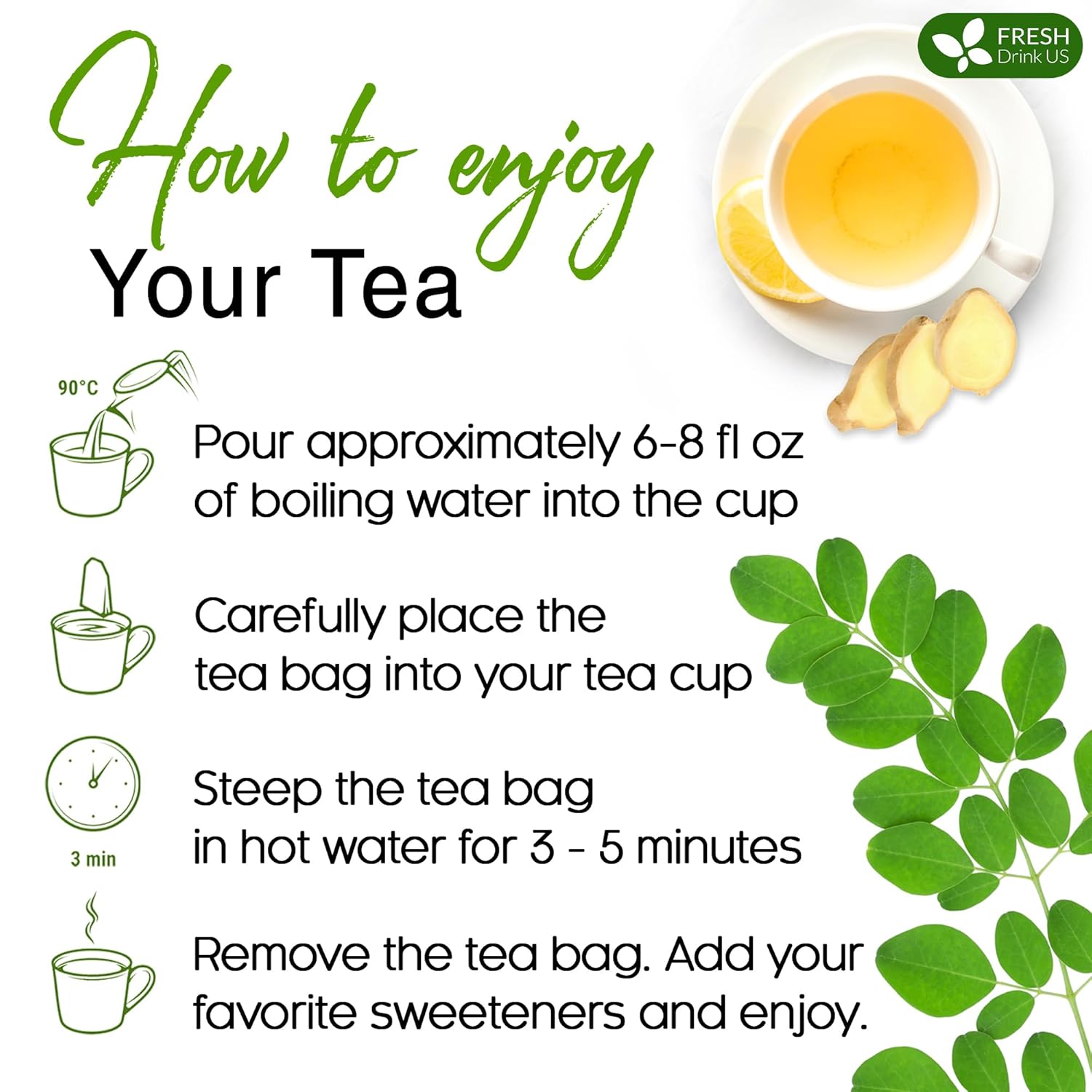 Premium Moringa Ginger Peppermint Herbal Tea by FreshDrinkUS - Natural and Premium Herbal Tea