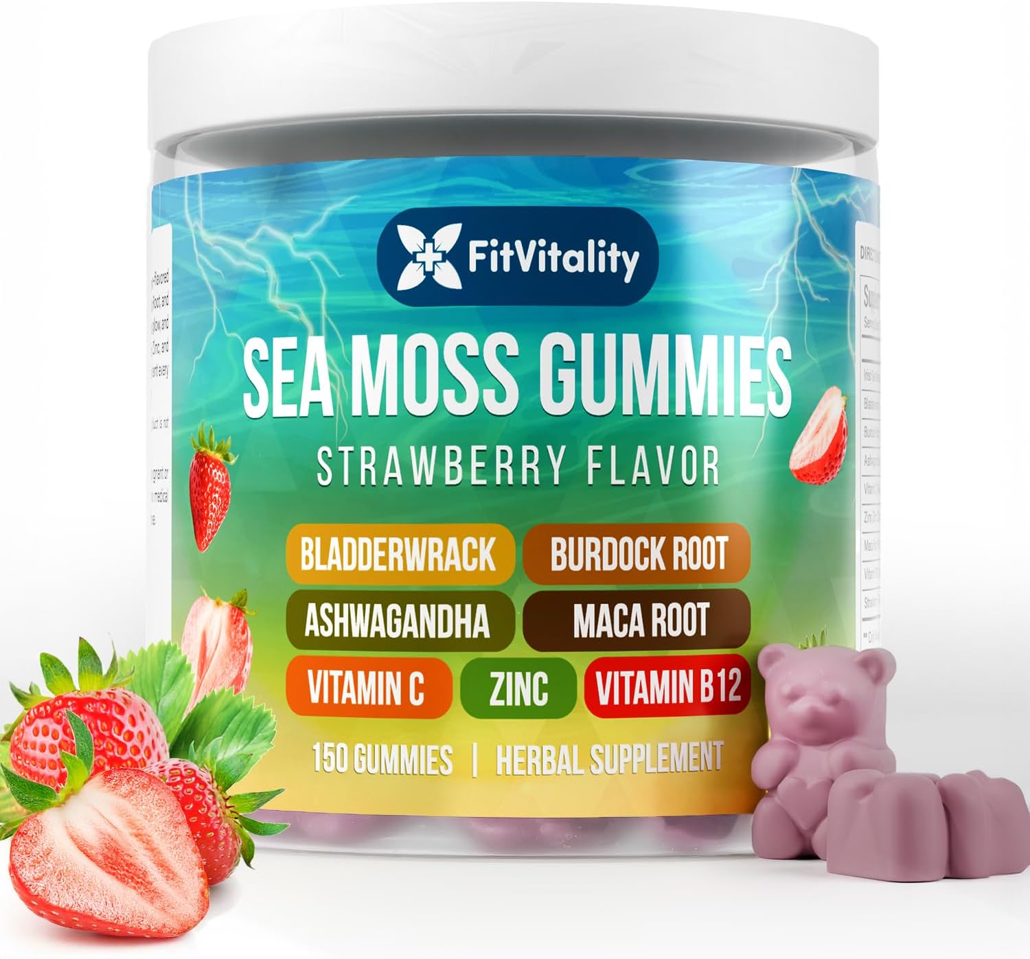 Sea Moss Gummies | Strawberry Flavor Vegan Gummies | Extra Rich 9-in-1 Formulation with Irish Sea Moss, Elderberry, Bladderwrack, Burdock, Ashwagandha, Maca, Zinc, B12 | Energy &amp; Immune Support by FreshDrinkUS - Natural and Premium Herbal Tea