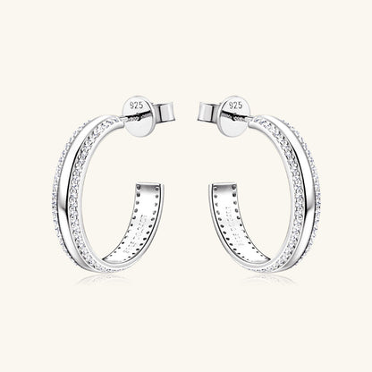 Pure Sterling Silver Inlaid Sparkala™ C-Hoop Earrings by Sparkala