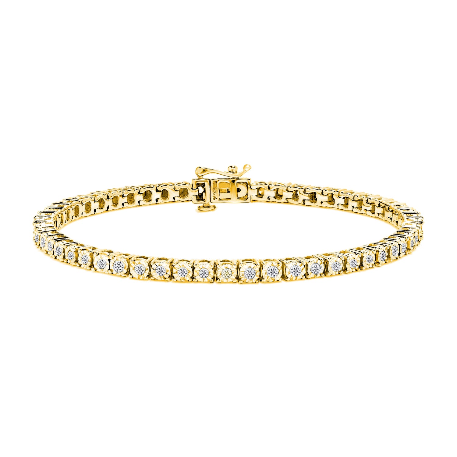 .925 Sterling Silver 1.0 Cttw Miracle-Set Diamond Round Faceted Bezel Tennis Bracelet (I-J Color, I3 Clarity) - 7"