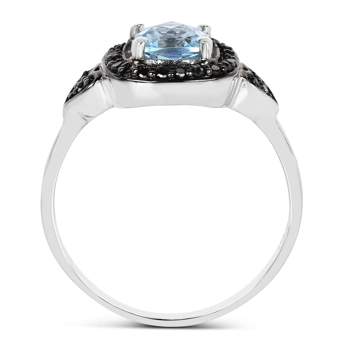 1.19 Carat Genuine Swiss Blue Topaz &amp; Black Diamond .925 Sterling Silver Ring