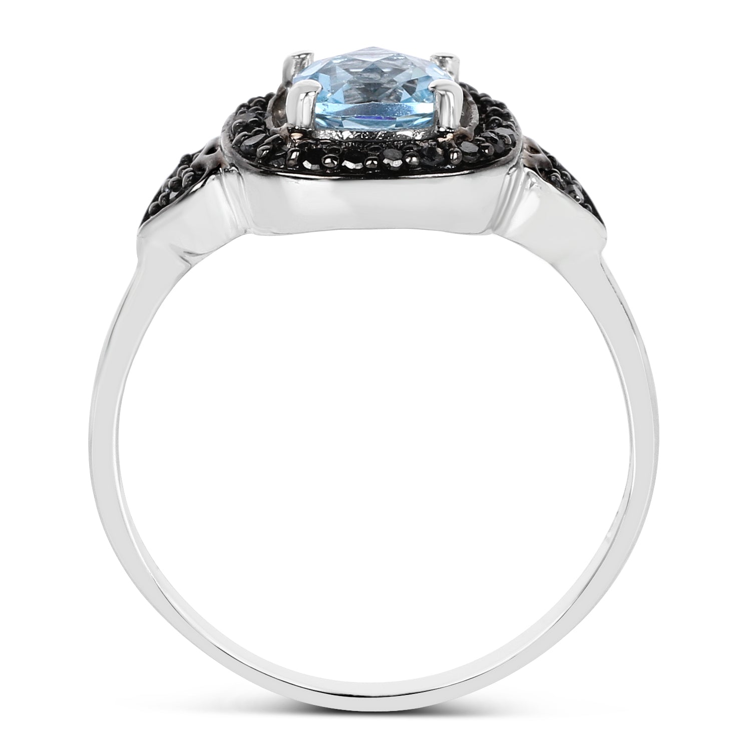 1.19 Carat Genuine Swiss Blue Topaz &amp; Black Diamond .925 Sterling Silver Ring