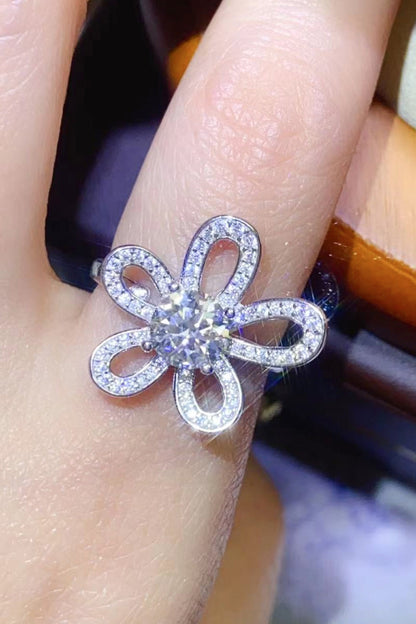 1 Carat Brilliant Round Cut Sparkala™ Flower-Shaped Open 925 sterling silver Ring by Sparkala