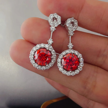 4 Carat Ruby Red Crystal Drop Earrings with Rhinestone Halo by Sparkala