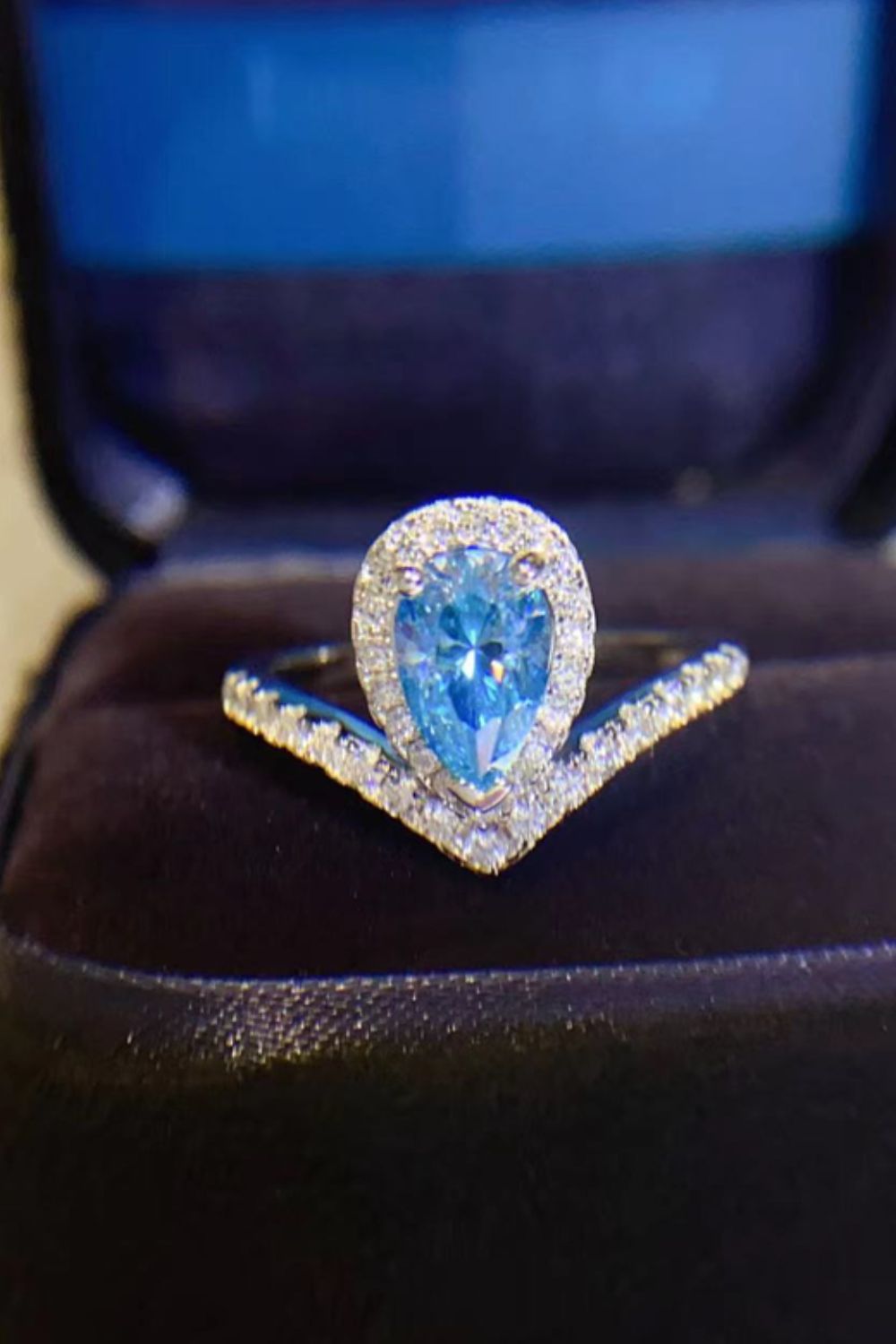 1 Carat Pear Shape Blue Sparkala™ Heart Ring (Platinum Over Pure Sterling Silver) by Sparkala