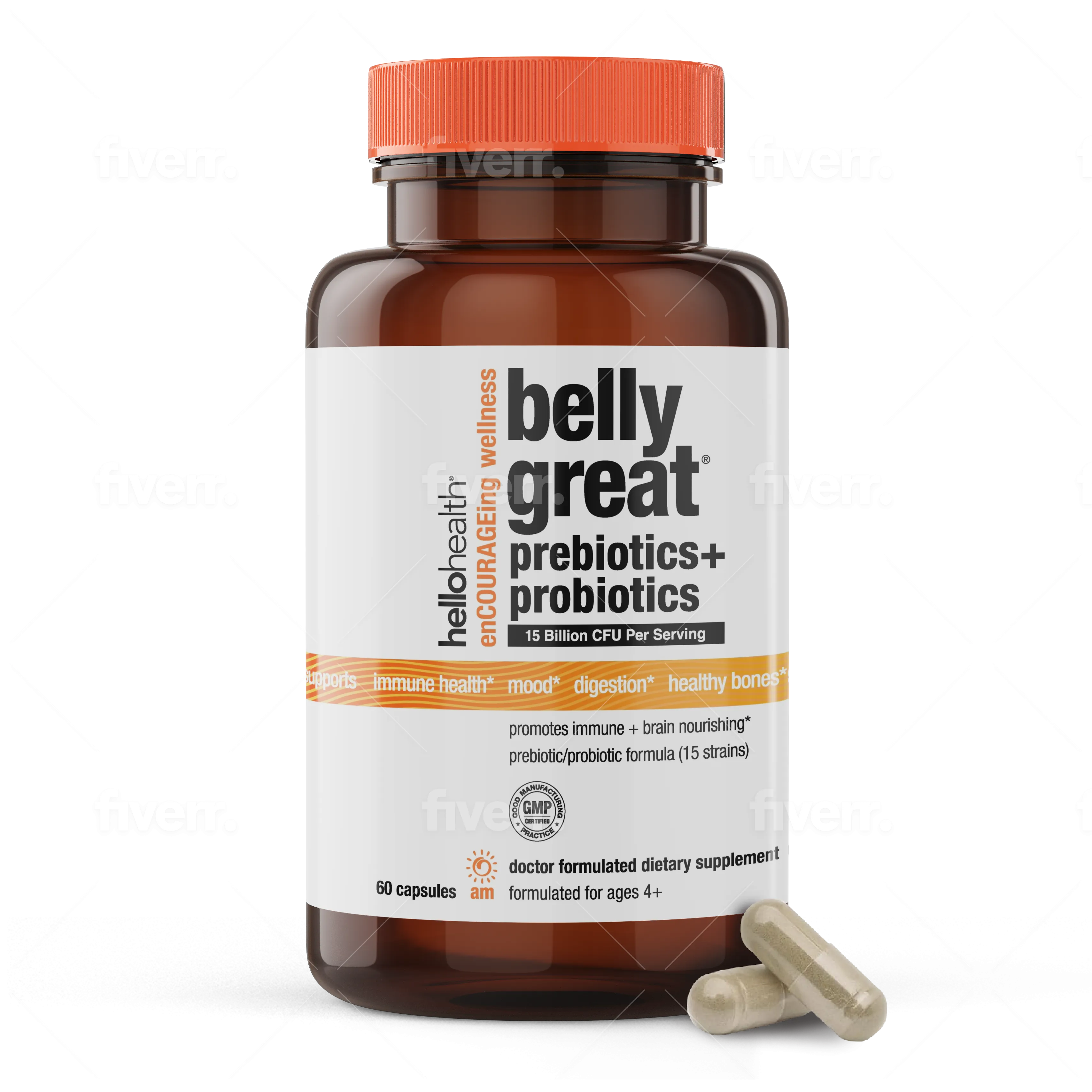 15-in-1 Pre-Probiotics + D3 + Methylfolate capsules - Belly Great by hellohealth