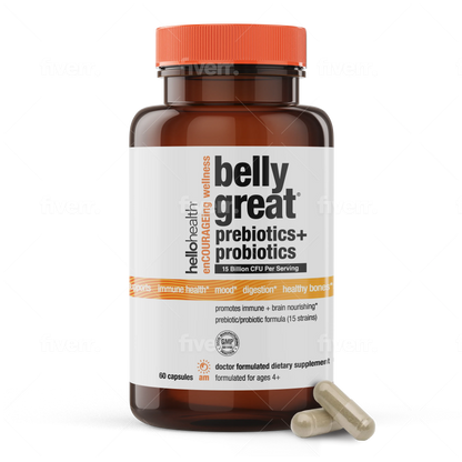 15-in-1 Pre-Probiotics + D3 + Methylfolate capsules - Belly Great by hellohealth