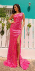 Nox Anabel A1377 Long One Shoulder Fitted Slit Sequin Gown by DiscountDressShop