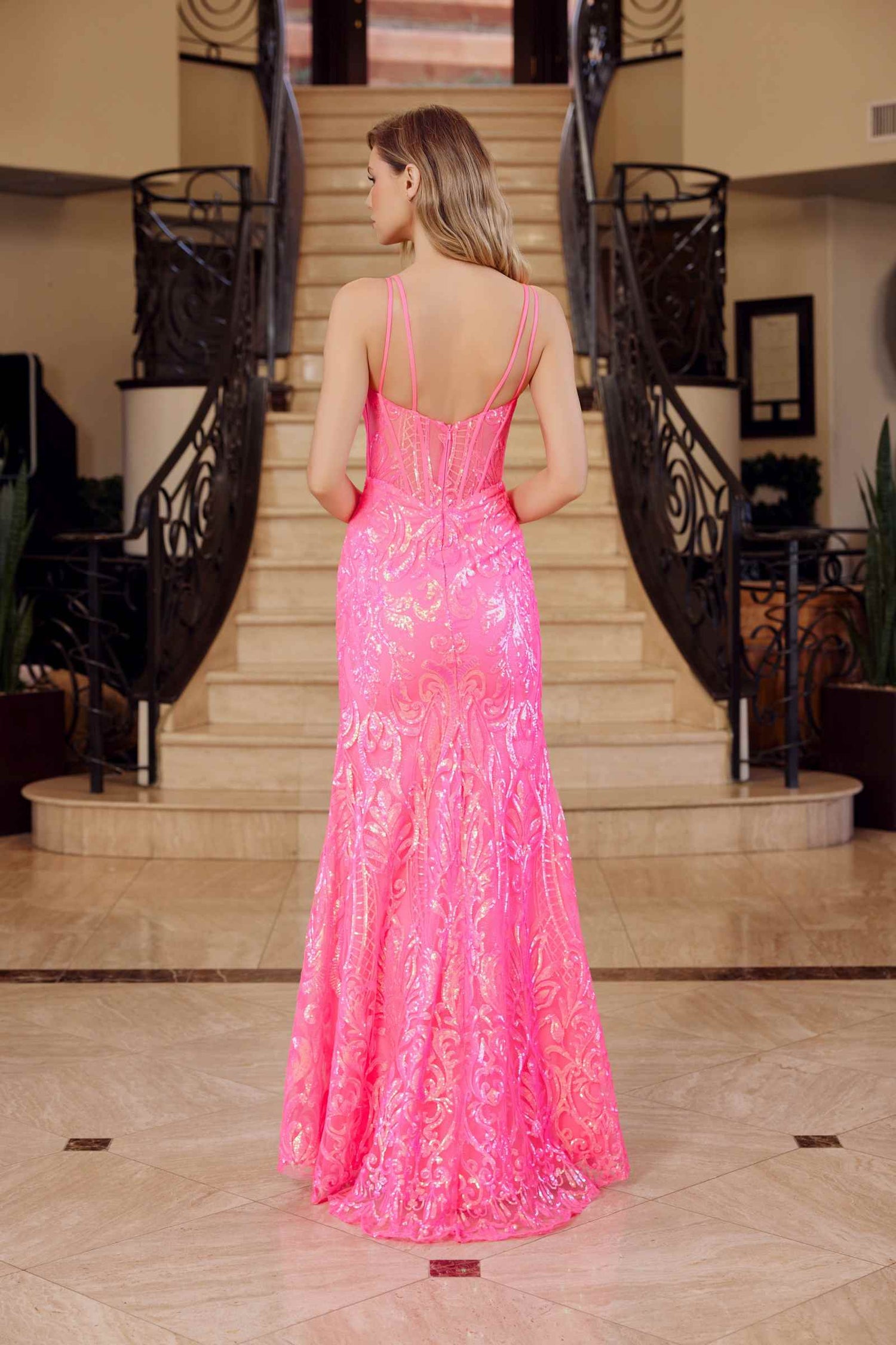 Nox Anabel A1583 Sleeveless V-Neck Fully Sequined Gown with Slit by DiscountDressShop