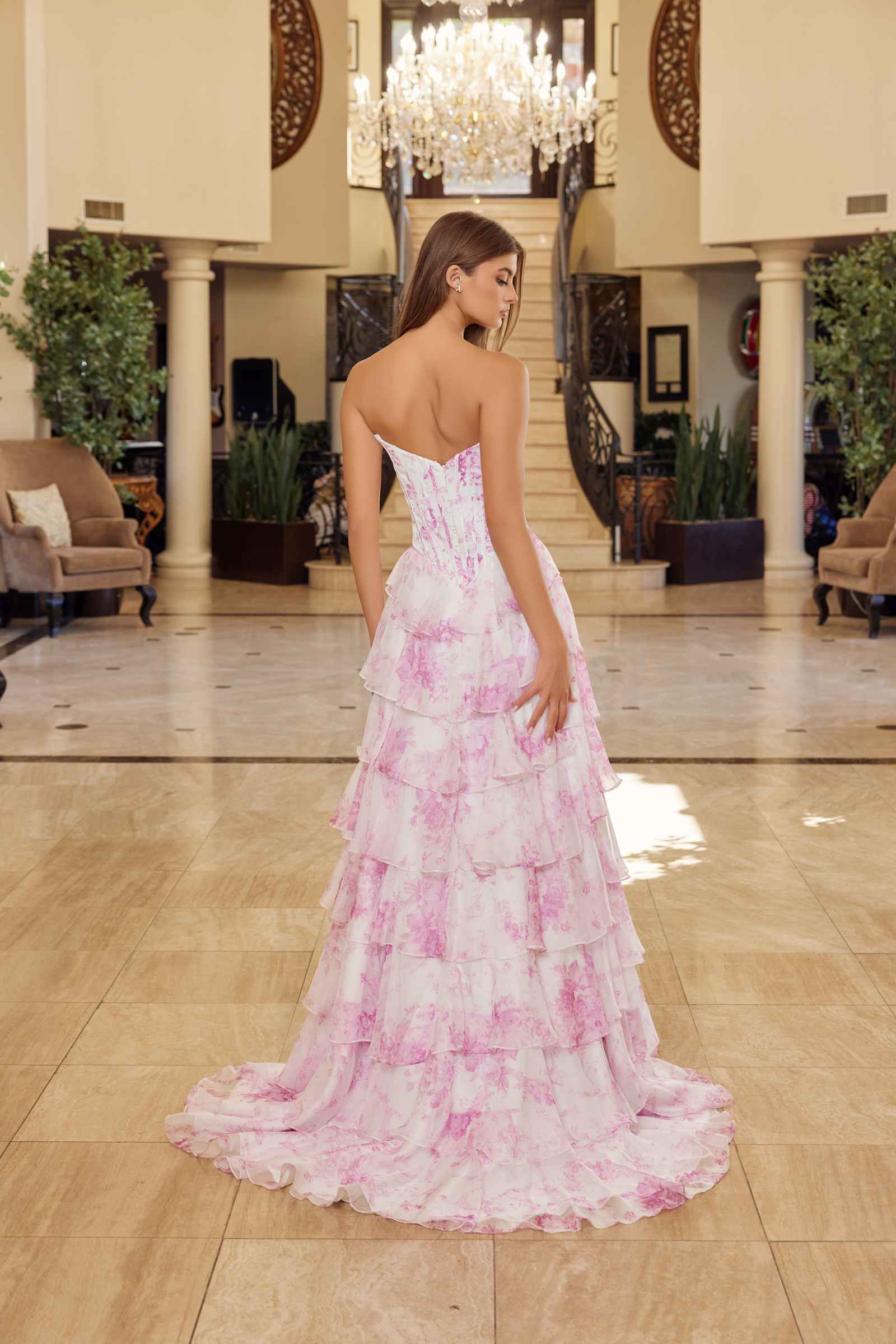 Nox Anabel A1752 Flowy Strapless A-Line Ruffled Layered Chiffon Prom Gown by DiscountDressShop