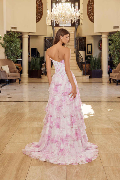 Nox Anabel A1752 Flowy Strapless A-Line Ruffled Layered Chiffon Prom Gown by DiscountDressShop