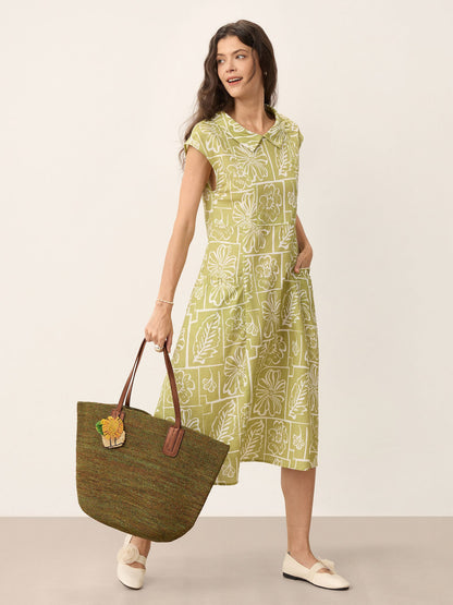 Handwoven Raffia Tote Bag With Leather Handles by LINTICO